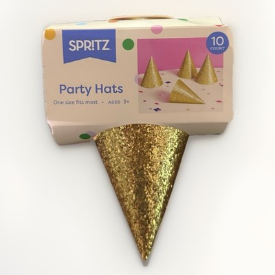 NEW Spritz Gold Glitter Party Hats - 10 Pack - 5'' Mini Cones Birthday/Holiday