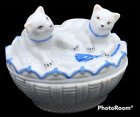 New ListingNew Cat Porcelain Trinket Box Blue & White Midwest Of Cannon Falls 4.5”