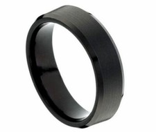 8mm Men's or Ladies Black Brushed Center Tungsten carbide wedding band ring