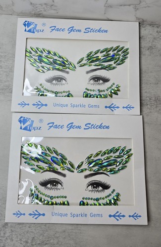 2 Gesicht Grün Schmuck Aufkleber Make Klebe Stick Tattoo Body Art Edelsteine Strass