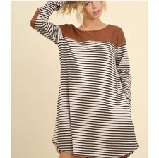 Umgee Long Sleeved Striped Shirt Dress