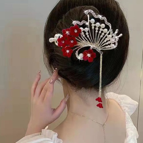 Tassel Hair Clip Pearl Hair Clip Traditional Barrette Hair Styling Hair Clip - Picture 5 of 12