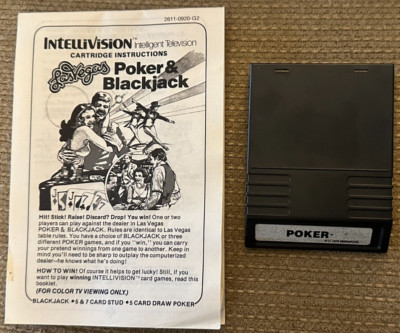 Poker & Blackjack (Intellivision) Game Cartridge, & Manual - TESTED