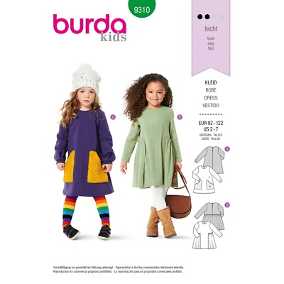 Burda Pattern 9310  Girls Dresses Assorted Styles   Sizes 2, 3, 4, 5, 6, 7