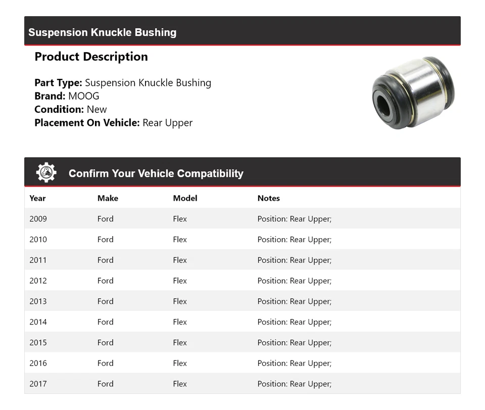Задняя верхняя кулачковая втулка подвески для Ford Flex 2009-2017 годов выпуска MOOG 2009 2010 годов выпуска - Изображение 2 из 4