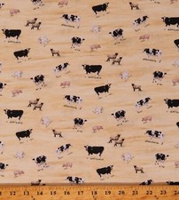 Cotton Barn Animals Farm Cows Pigs Sheep Goats Fabric Print by the Yard D770.83