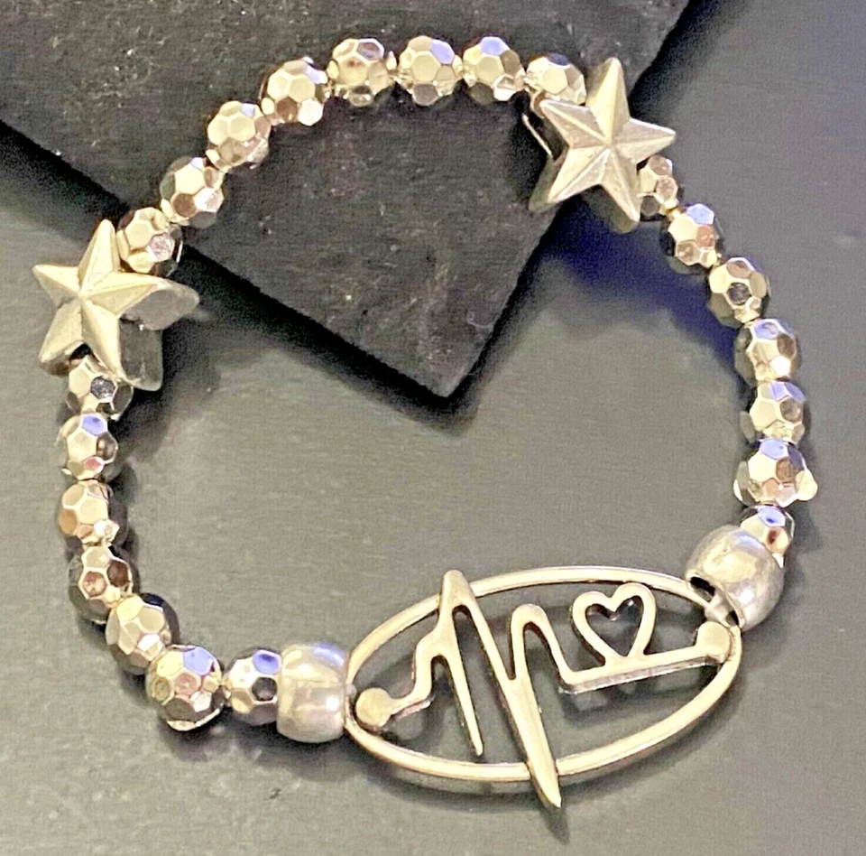 Bracciale con perline charms argento cuore da donna braccialetto elastico - Immagine 2 di 4