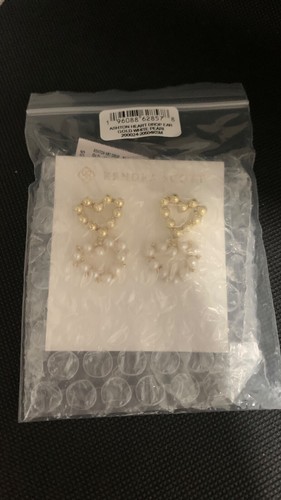 $98 KENDRA SCOTT ASHTON 14K GOLD HEART 1.5" STATEMENT EARRINGS FRESHWATER PEARL - Picture 7 of 7