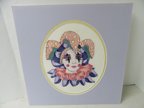 Finished Punch Needle Embroidery Clown Court Jester Completed 17" Mat Carnival