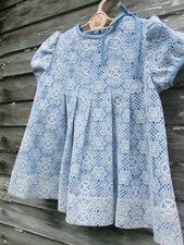 Vintage Montgomery Ward blue white lace baby toddler dress short sleeves