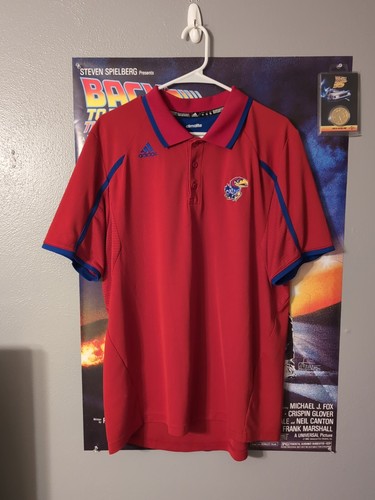 Adidas Climalite Red Blue Kansas Jayhawks Men's Polo Size XL