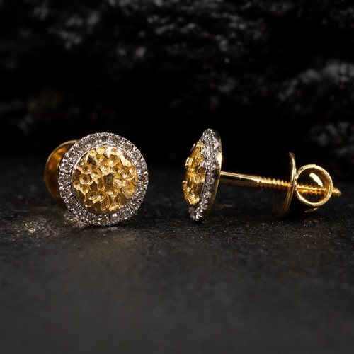 Pendientes de tachuelas círculos redondos de oro amarillo 10 K de diamantes naturales reales de 0,16 quilates - Imagen 7 de 7