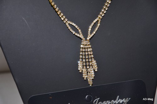Parure Bijoux Fantaisie - Collier + Boucle d'Oreilles - doré + strass - NEUF 09 - Imagen 3 de 8