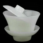 188ml Chinese Handmade Natural White Jade Gaiwan Cup Goblet Wineglass Tea Set