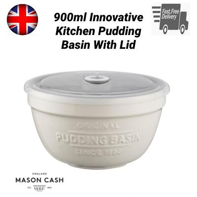 Mason Cash innovatives Steinzeug Puddingbecken Schüssel mit luftdichtem Deckel weiß backen