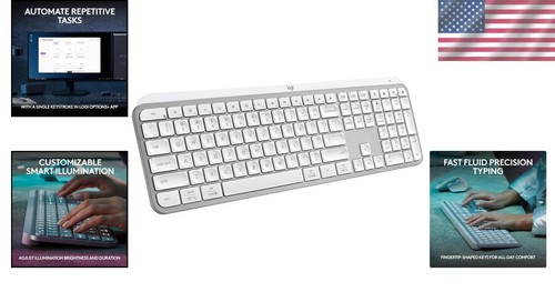 Ergonomic MX Keys S Wireless Keyboard: Bluetooth, USB-C Rechargeable, Pale Grey - Picture 2 of 12