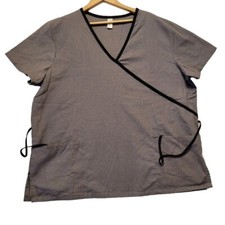 Just Be Gray With Black Trim Scrub Top Size XL With Front Pockets and Ties
