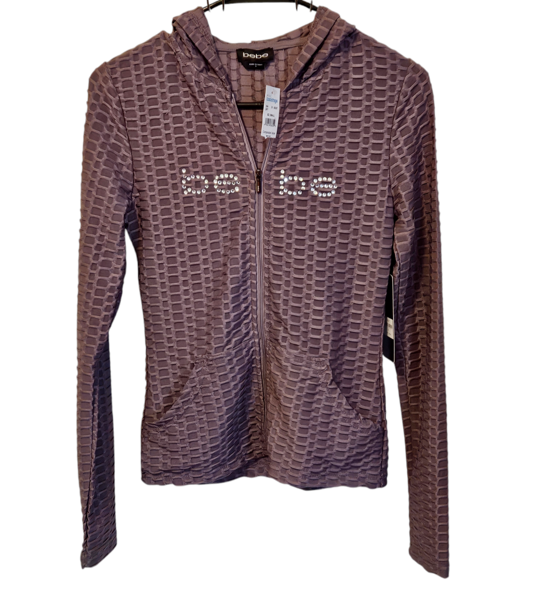 Bebe Womens Hoodie Small Purple Full Zip Long Sleeve Sequined Logo