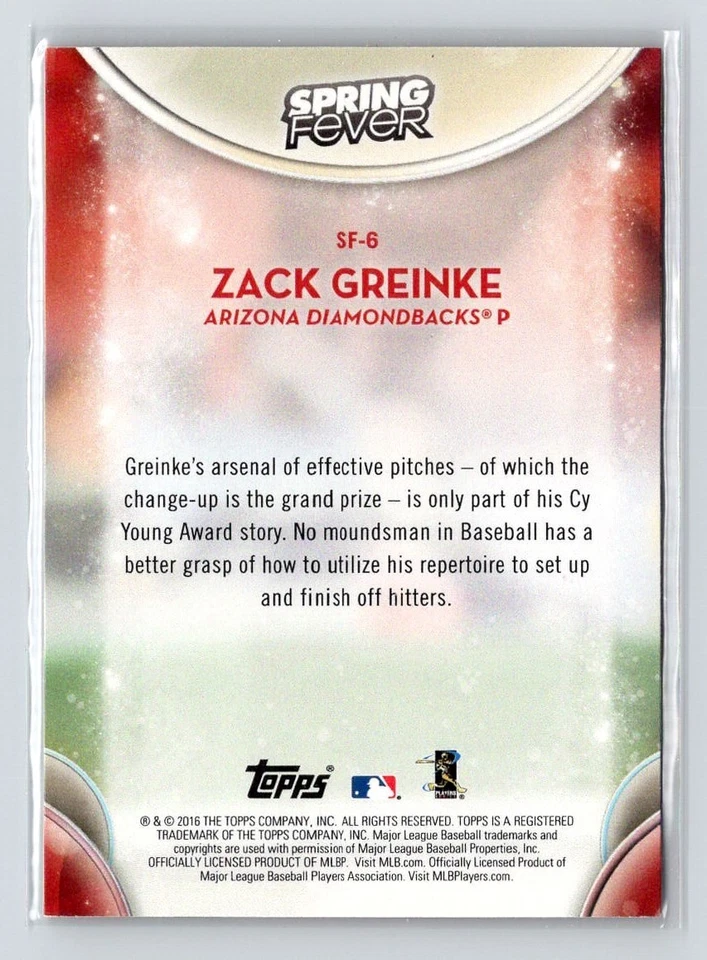 2016 Topps Spring Fever #SF-6 Zack Greinke Baseball Card Arizona Diamondbacks - Image 2 of 2