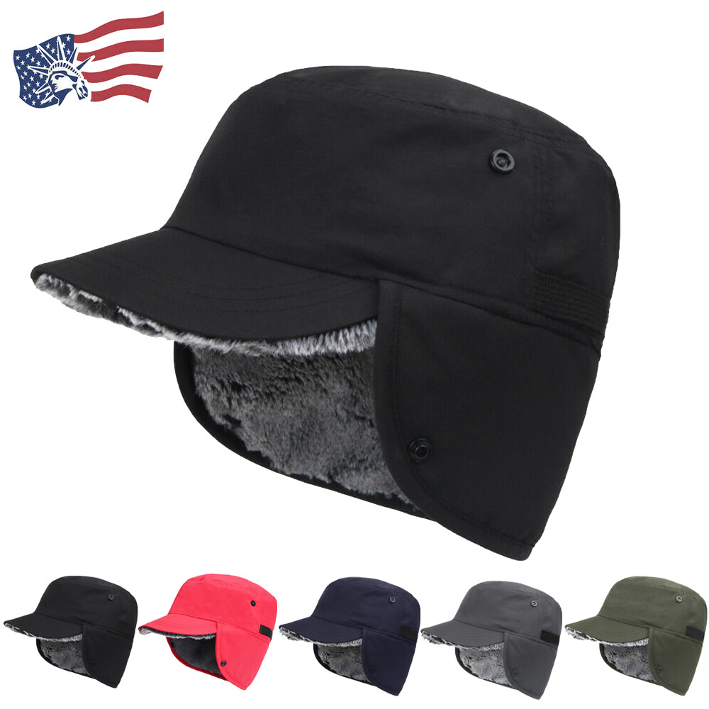 Winter Visor Beanie with Earflaps Ski Hat Fleece Lined Skull Cap for Men Women