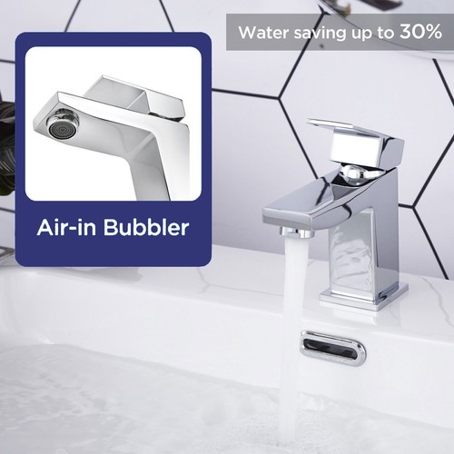Monoblock Bathroom Sink Taps Chrome Brass Basin Mixer Taps Single Lever Square - Picture 4 of 10