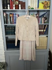 Vintage 80s Calvin Klein 100 Silk 3 Piece Set Top Skirt Jacket Pink White Plaid