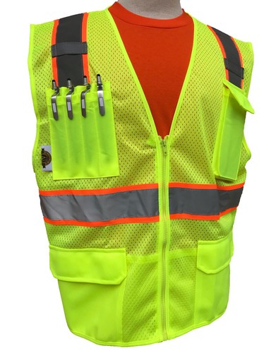 SKU-03-4XL-HIGH VISIBILITY LIME/ORANGE MESH VEST - Picture 6 of 9