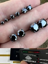 Black Moissanite Screwback Stud Earrings Oxidized 925 Silver 3-8mm Passes Tester