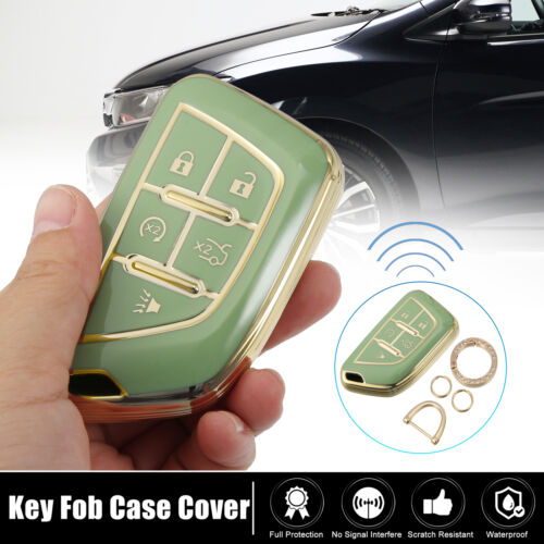 5 Button TPU Remote Control Key Fob Case Kit for Cadillac ATS w/ Chain Green - Picture 1 of 7