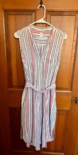 GAP Women's Striped Linen Belted Shirt Dress Medium with Pockets