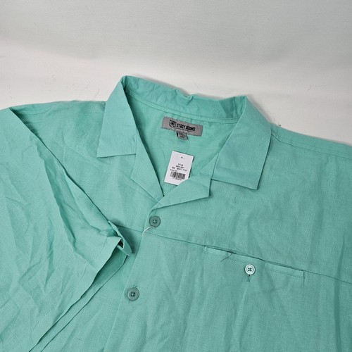 NWT Stacy Adams Men's 4XL Soft Touch Linen Blend Short Sleeve Mint Green Shirt