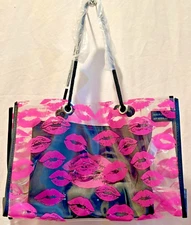 Bloomingdale's Clear Pink Kiss Lips Shopper Tote Bag + Makeup Pouch Ltd Ed New