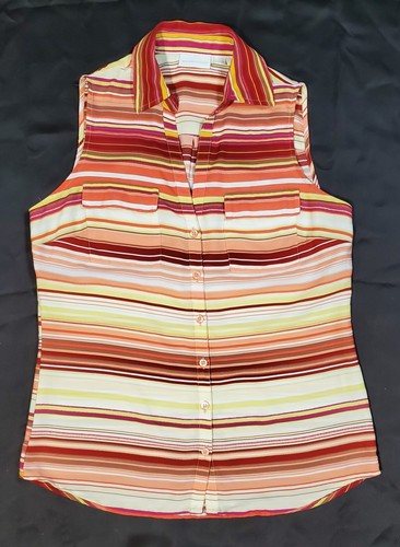 Sleevless Blouse Multicolored Red or Blue V-neck Buttoned Top NY& Company Size S - Imagen 36 de 40