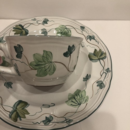 Herend Village Pottery Handpainted Hungary Coffee Cup And 8” Plate Leaves - Picture 2 of 12