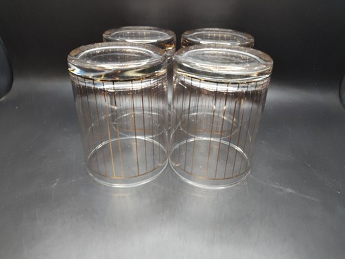MCM Culver Old Fashioned Rocks Gläser 22K Gold Streifen 4er Set Vintage - Bild 11 von 13