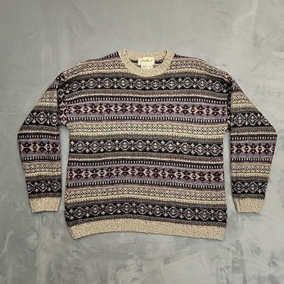 Vintage Eddie Bauer Sweater Womens M Purple Fair Isle Wool Blend Made In USA