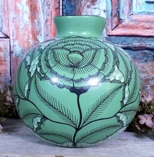 Floral Vase Coyote Birds Blue Gray Handmade M...