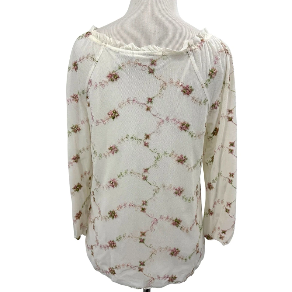 Vintage Newport News Eyelet Top Blouse Babydoll Y2K Ivory Mesh XL Fairy - Image 2 of 4