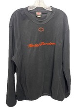 VTG Harley Davidson Fleece Mens L Black Orange Embroidered Sweatshirt