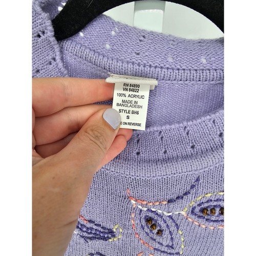Adrian Delfield Women's Purple Rhinestone Long Sleeve Crew Neck Sweater Size S - Picture 4 of 5