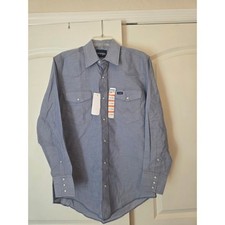 Wrangler Men's Blue Western Pearl Snap Button Down Shirt NEW 15 1/2 X 33