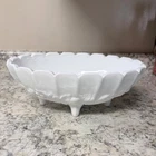 Vintage White Milk Glass Oval Footed Bowl Harvest Grape Pattern. (Indiana Glass)