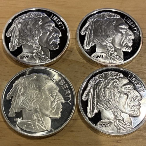 SMI 4x 1 Troy Oz .999 Fine Silver Buffalo Rounds - 4 Troy Oz Total