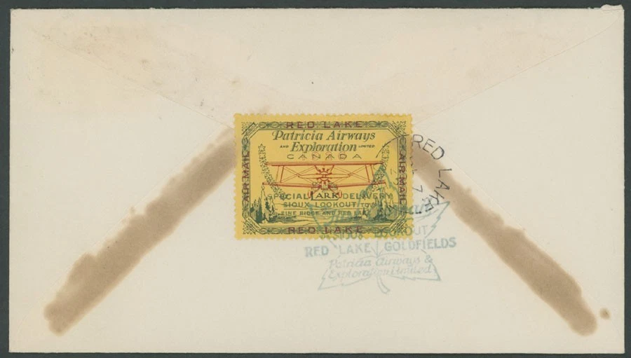 1926, CANADA PATRICIA AIRWAYS PRIMERA CUBIERTA DE VUELO, SIOUX L-OUT TO RED LAKE U#CL13 Foto 2 de 2