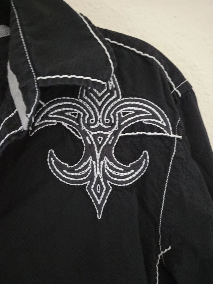 Para Hombres Roar Strength Refinado Negro Muy Bordado Manga Larga Con Botones Talla L Foto 3 de 4