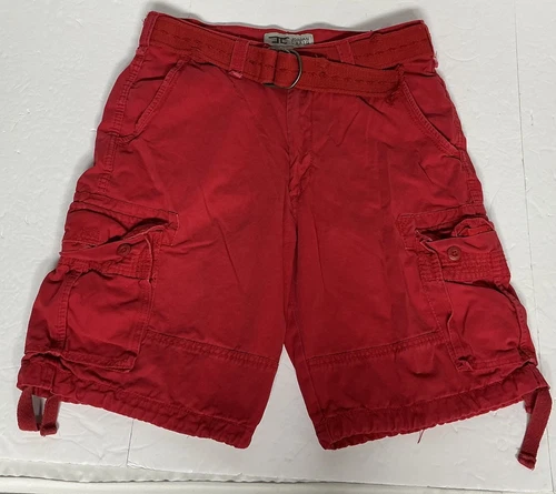 Jordan Craig pantaloncino uomo taglia 34 rosso cargo bermuda ampio hip hop Y2K con cintura