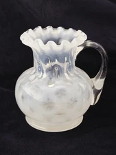 Vintage Coin Dot Opalescent Glass Pitcher Unmarked MCM Style Creamer Jug