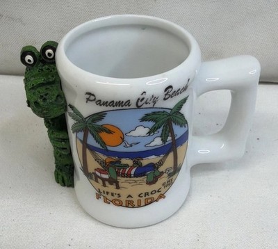 Panama City Beach Mini White Ceramic Mug 3d Alligator Flordia Lifes a Croc
