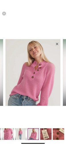 Suéter para mujer capa marina pequeño rosa elevado lana de alpaca 1/2 botón - Imagen 3 de 5