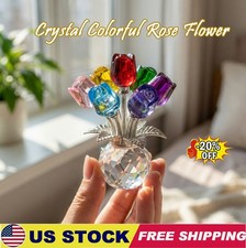 2026 Crystal Colorful Rose Flower Collectible Figurine Glass Flowers With Vase